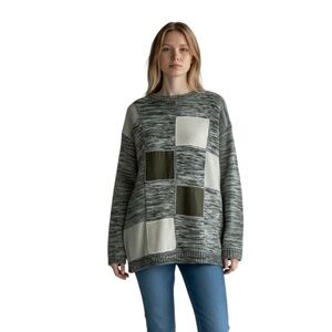 Vintage Wool Blend Patchwork Grandpa Sweater Mens Size XL